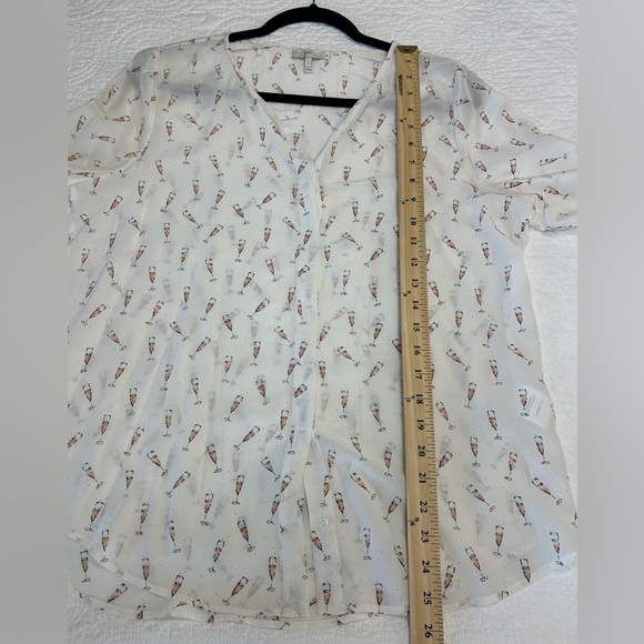 Joie White Sheer Blouse with Champagne Glasses Print. Size Large. - Picture 6 of 6